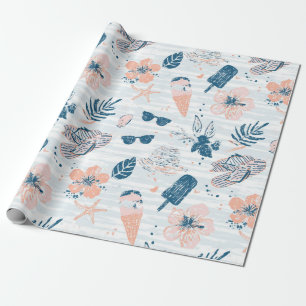 Zomerstrand Tropisch Blauw Koraal Gestreept Cadeaupapier