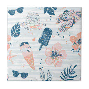 Zomerstrand Tropisch Blauw Koraal Gestreept Tegeltje
