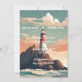 zomerstrand Vuurtoren waterverf bruiloft Invitat Kaart