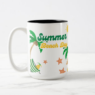 Zomerstranddagmok Tropische palmbomenkoffie Tweekleurige Koffiemok