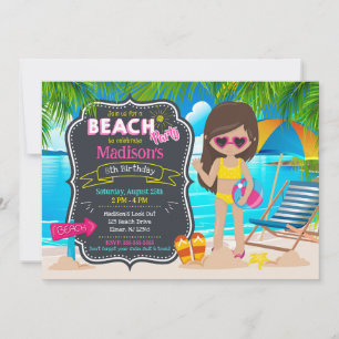 Zomerstrandfeest Tropisch meisje verjaardag Kaart
