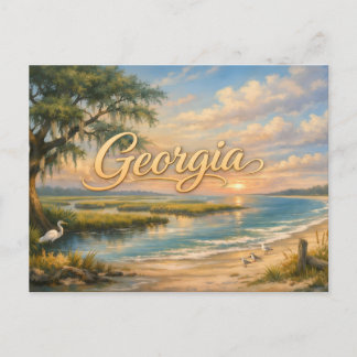 Zomerstrandlandschap in Georgia met vogels Briefkaart