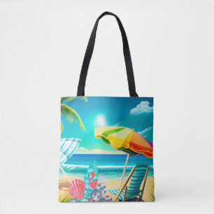 Zomerstrandparasols, surfplank en boom draagtas