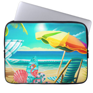Zomerstrandparasols, surfplank en boom laptop sleeve