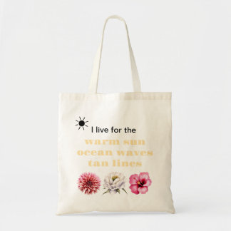 Zomerstrandtas met bloemen en zon tote bag