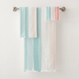 Zomerstrepen in koraal en turquoise 2 bad handdoek