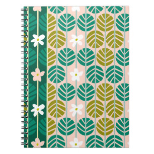 Zomerstrepen retro bloemengroen/roze notitieboek