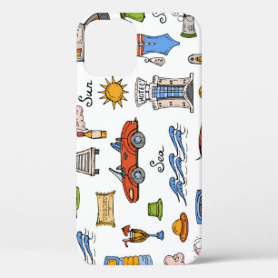 zomersymbolen handgetekend patroon iPhone 12 hoesje