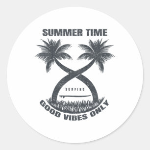 Zomertijd Surfen Alleen Goede Vibes Palmboom En Ronde Sticker