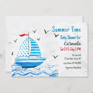 Zomertijd Zeilboot Baby shower Uitnodiging
