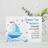 Zomertijd Zeilboot Baby shower Uitnodiging (Staand voorkant)