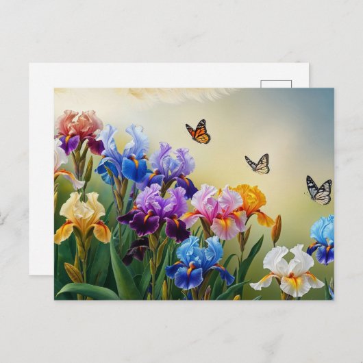 Zomertuin met bloeiende irisbloemen briefkaart (Voorkant / Achterkant)