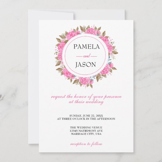 Zomertuin Waterverf Bloemenbruiloft Kaart (Voorkant)