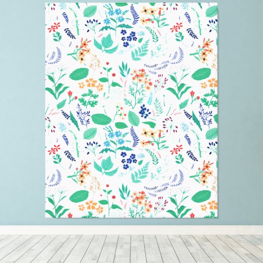 Zomertuinbloemen verlaten botanische bloei canvas afdruk (Insitu (Houten vloer))
