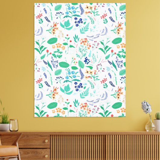 Zomertuinbloemen verlaten botanische bloei canvas afdruk (Insitu (Woonkamer))