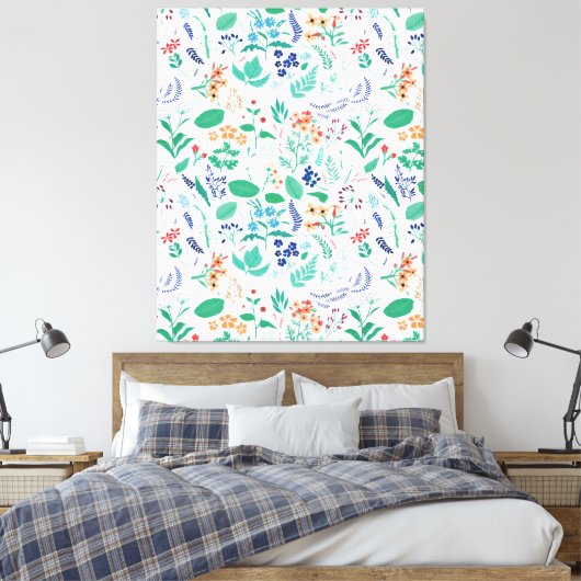 Zomertuinbloemen verlaten botanische bloei canvas afdruk (Insitu (Slaapkamer))