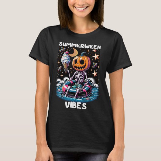 ZomerTussen Zomer Halloween Funny Skeleton Ice Cre T-shirt (Voorkant)