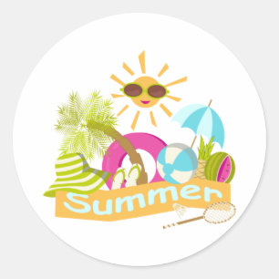 zomervakantie die zonlicht glimlacht in zonnebrill ronde sticker