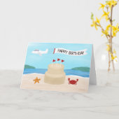 Zomerverjaardag Beach Sand Castle Cake Kaart (Gele Bloem)