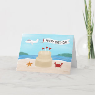 Zomerverjaardag Beach Sand Castle Cake Kaart