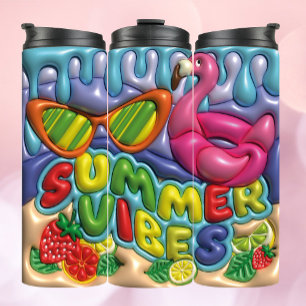 Zomervibes 3d Opgeblazen Fruit & Flamingo Thermosbeker