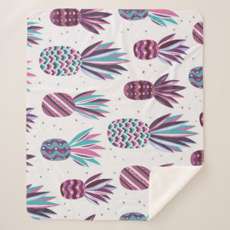 Zomervibes: ananaspatroon, kleurrijke Stippen Sherpa Deken