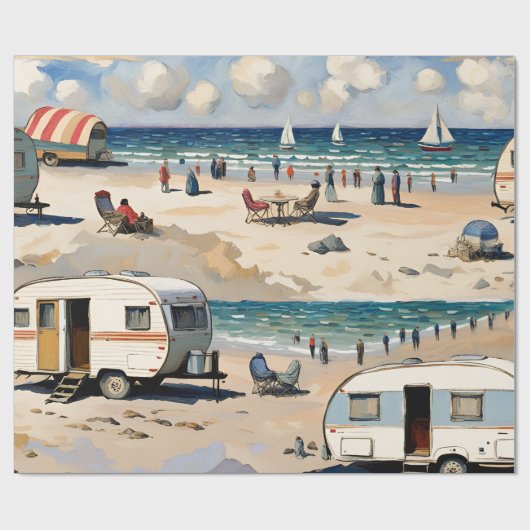 Zomervibes, caravan op het strand cadeaupapier (Vlak)