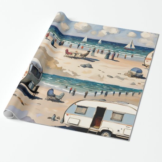 Zomervibes, caravan op het strand cadeaupapier (Uitgerold)
