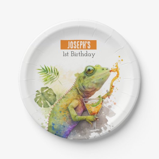 Zomervibes Kameleon - Verjaardagsfeest - Papieren Bordje (Voorkant)