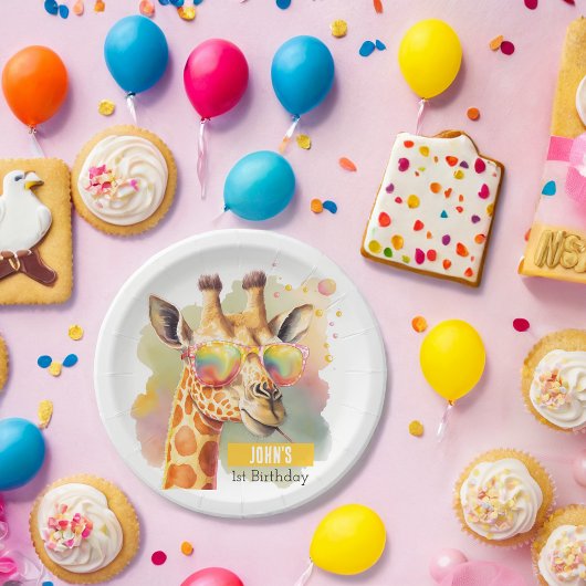 Zomervibes Waterverf Giraffe - Verjaardagsfeest - Papieren Bordje