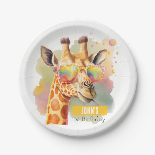 Zomervibes Waterverf Giraffe - Verjaardagsfeest - Papieren Bordje (Voorkant)