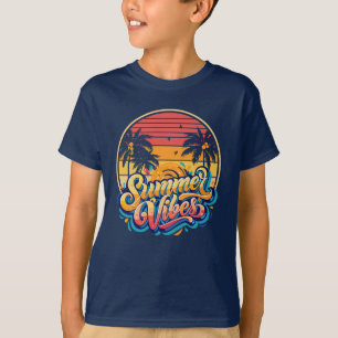 Zomervibes zonsondergang retro t-shirt