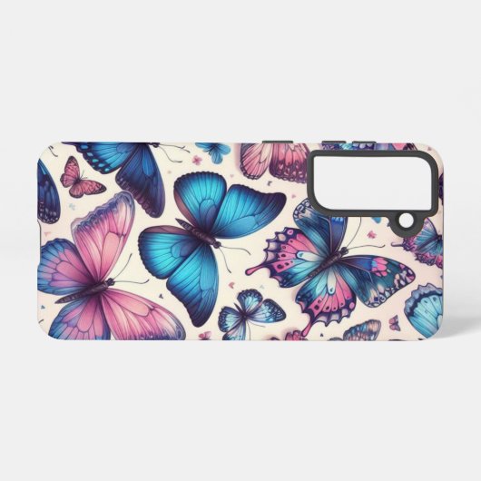 Zomervlinders; patroon in roze en blauw samsung galaxy hoesje (Achterkant horizontaal)