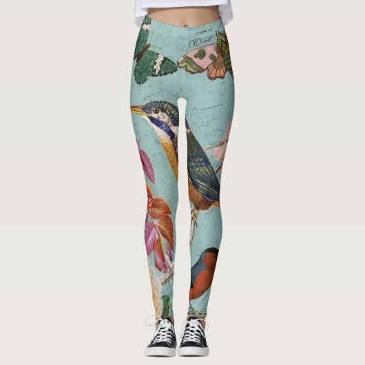   zomervlindervogels op bloemen leggings (Voorkant)