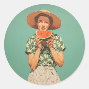 Zomervreugde met watermeloen ronde sticker