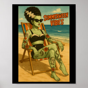 Zomerween-sfeer Retro strand gotische stijl T-shir Poster