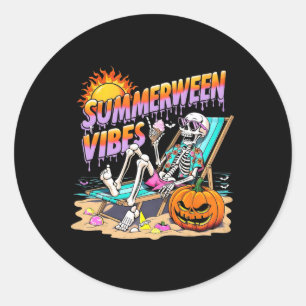 Zomerween-sfeer skelet pompoen griezelige vakantie ronde sticker