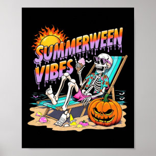 Zomerween-sfeer Skelet Pompoen Griezelijke Vakanti Poster