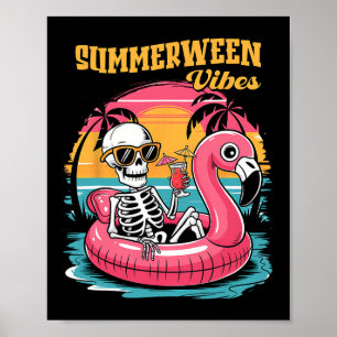Zomerween-sfeer Skelet Zomer Vakantie Grappige Hal Poster