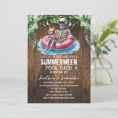 Zomerween Skelet Tropisch Pool Feest Kaart (Staand voorkant)