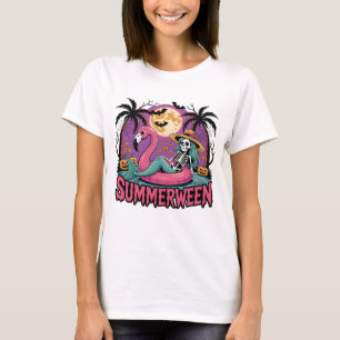 Zomerween Skelet Zomer Halloween Flamingo Vrouw T-shirt