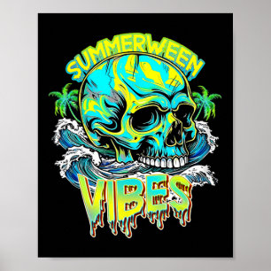 Zomerween Vibes Schedel Horror Strand Hallo Zomer Poster