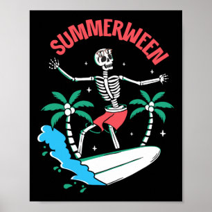 Zomerween Vibes Skelet Surfen Golven Zomer Hal Poster