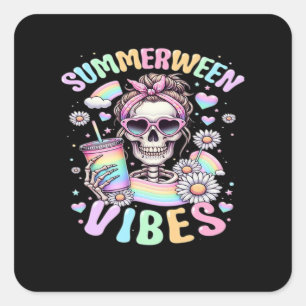 Zomerween Vibes Zoete Skelet Meisje Zomer Hallo Vierkante Sticker