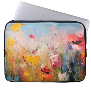 Zomerweide – Expressieve Abstracte Wilde Bloemen Laptop Sleeve