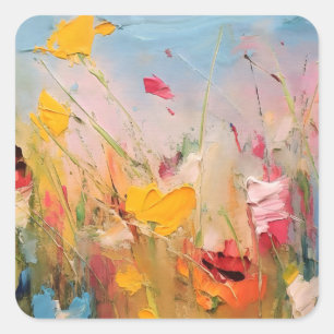 Zomerweide – Expressieve Abstracte Wilde Bloemen Vierkante Sticker