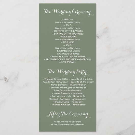 Zomerweide rustieke romantische bruiloft programma (Achterkant)