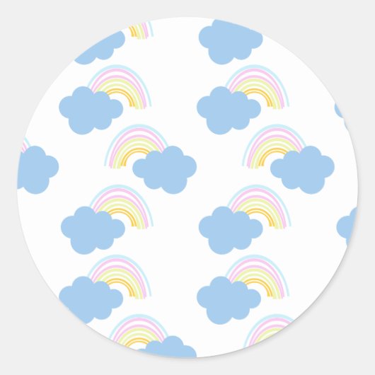 Zomerwolk Regenboog Pastel Krabbel Doodle    Ronde Sticker (Voorkant)