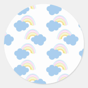 Zomerwolk Regenboog Pastel Krabbel Doodle Ronde Sticker