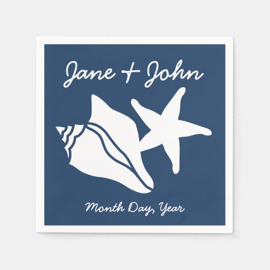 Zomerzeeschelpen in Navy Napkins Servetten (Voorkant)